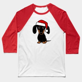 Santa Dachshund Black and Tan Wiener Dog Christmas Baseball T-Shirt